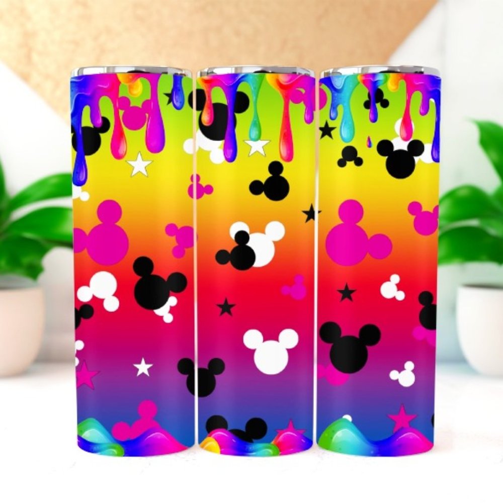 Mickey Dripping in Neon Colors Custom 20oz Tumbler with Slide lid & Straw